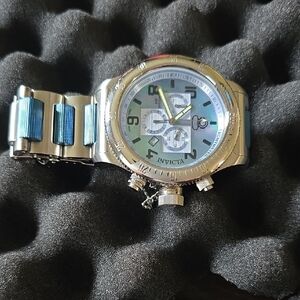 Invicta Silver and Blue Chronograph Watch